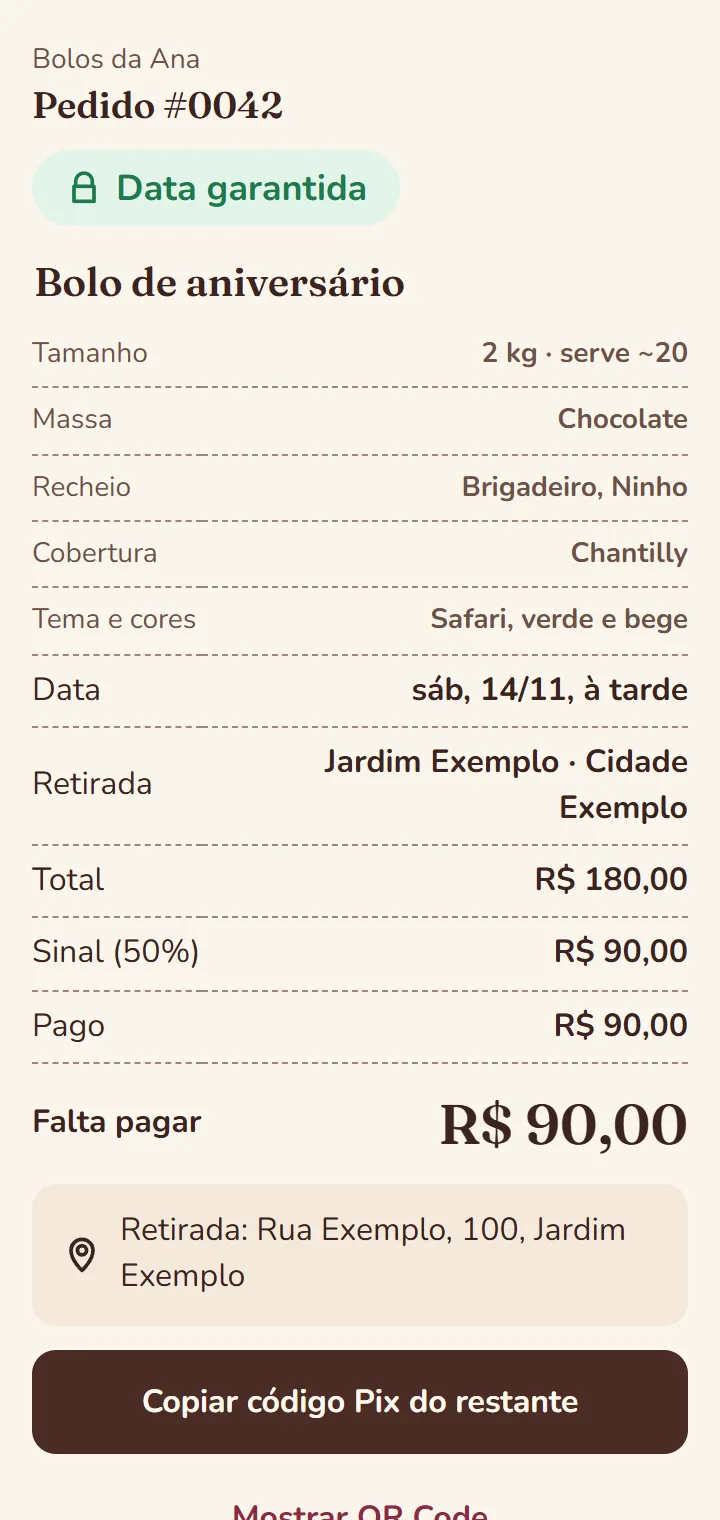 A cliente guarda o pedido dela.