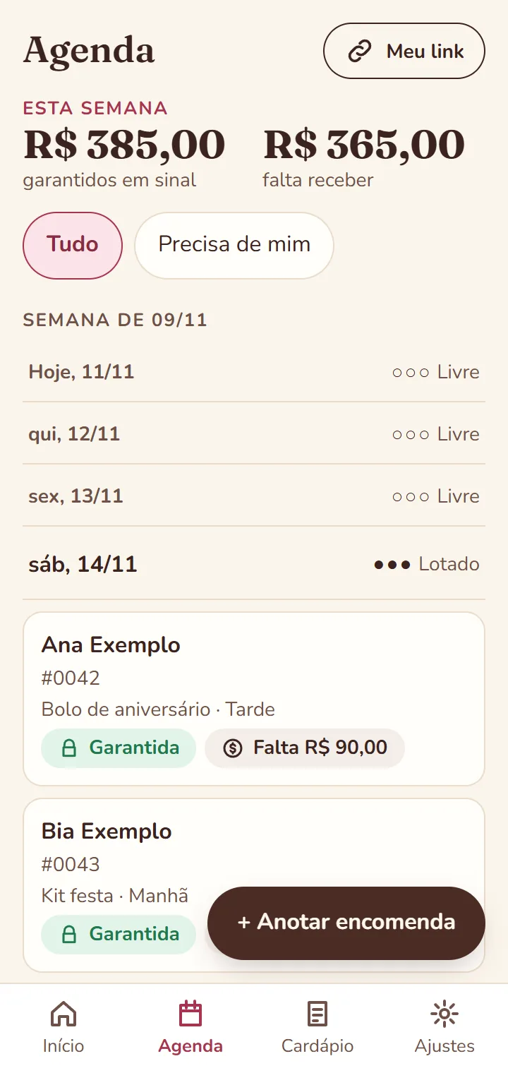 Sua semana numa tela.